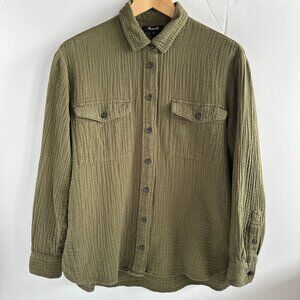 Madewell Lightspun Flap Pocket Oversized Button Up Shirt - Olive Green